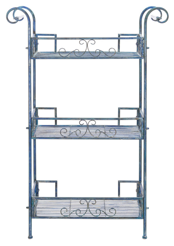 Safavieh NOREEN 3 Tier Shelf - Elegant Victorian Iron Display Stand for Gardens, Patios, and Porches Mossy Blue / - PAT5006C