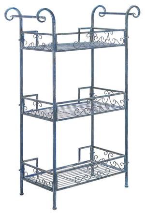 Safavieh NOREEN 3 Tier Shelf - Elegant Victorian Iron Display Stand for Gardens, Patios, and Porches Mossy Blue / - PAT5006C