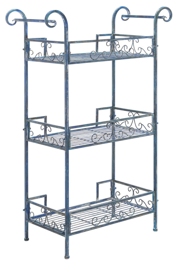 Safavieh NOREEN 3 Tier Shelf - Elegant Victorian Iron Display Stand for Gardens, Patios, and Porches Mossy Blue / - PAT5006C