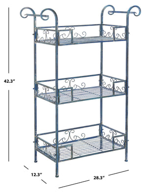 Safavieh NOREEN 3 Tier Shelf - Elegant Victorian Iron Display Stand for Gardens, Patios, and Porches Mossy Blue / - PAT5006C