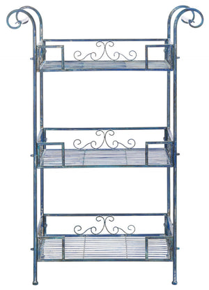 Safavieh NOREEN 3 Tier Shelf - Elegant Victorian Iron Display Stand for Gardens, Patios, and Porches Mossy Blue / - PAT5006C