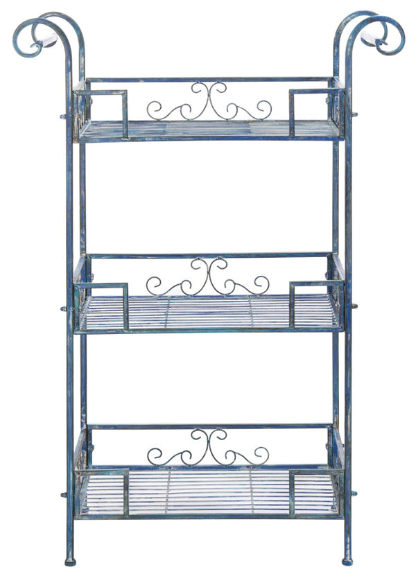 Safavieh NOREEN 3 Tier Shelf - Elegant Victorian Iron Display Stand for Gardens, Patios, and Porches Mossy Blue / - PAT5006C