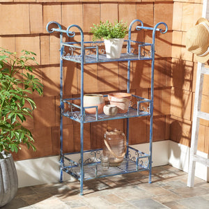 Safavieh NOREEN 3 Tier Shelf - Elegant Victorian Iron Display Stand for Gardens, Patios, and Porches Mossy Blue / - PAT5006C