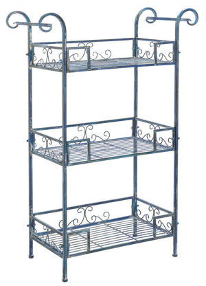 Safavieh NOREEN 3 Tier Shelf - Elegant Victorian Iron Display Stand for Gardens, Patios, and Porches Mossy Blue / - PAT5006C