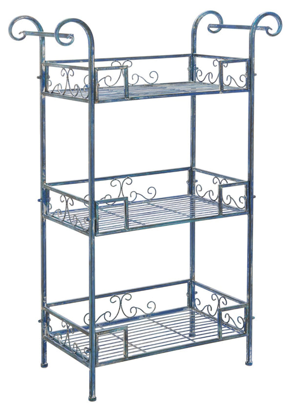 Safavieh NOREEN 3 Tier Shelf - Elegant Victorian Iron Display Stand for Gardens, Patios, and Porches Mossy Blue / - PAT5006C