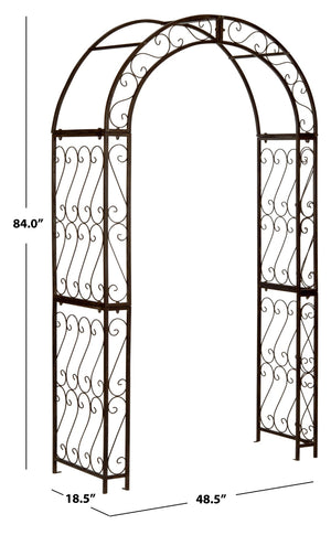 Safavieh PAGAN Arch - Elegant Iron Garden Gateway with Victorian Filigree for Climbing Plants & Décor Rustic Brown PAT5007B
