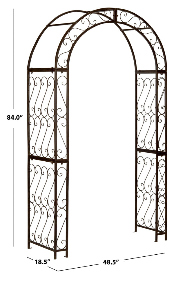 Safavieh PAGAN Arch - Elegant Iron Garden Gateway with Victorian Filigree for Climbing Plants & Décor Rustic Brown PAT5007B