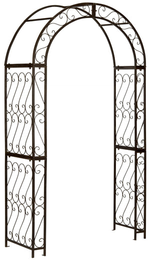Safavieh PAGAN Arch - Elegant Iron Garden Gateway with Victorian Filigree for Climbing Plants & Décor Rustic Brown PAT5007B