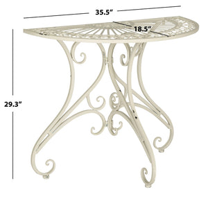 Safavieh ANNALISE Accent Table - Vintage-Inspired Iron Design with Baroque Flourishes for Outdoor Elegance Antique White PAT5008A