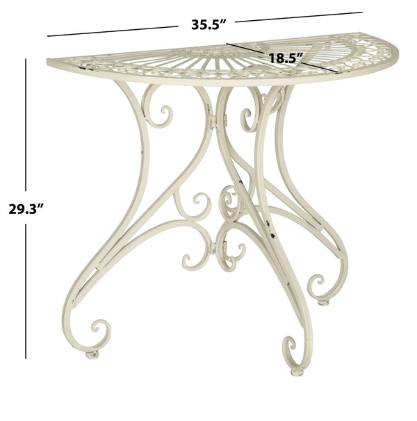 Safavieh ANNALISE Accent Table - Vintage-Inspired Iron Design with Baroque Flourishes for Outdoor Elegance Antique White PAT5008A