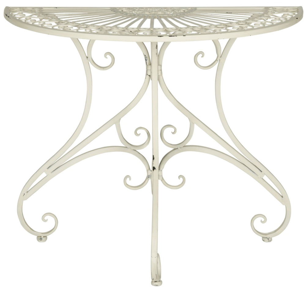 Safavieh ANNALISE Accent Table - Vintage-Inspired Iron Design with Baroque Flourishes for Outdoor Elegance Antique White PAT5008A