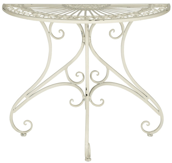 Safavieh ANNALISE Accent Table - Vintage-Inspired Iron Design with Baroque Flourishes for Outdoor Elegance Antique White PAT5008A
