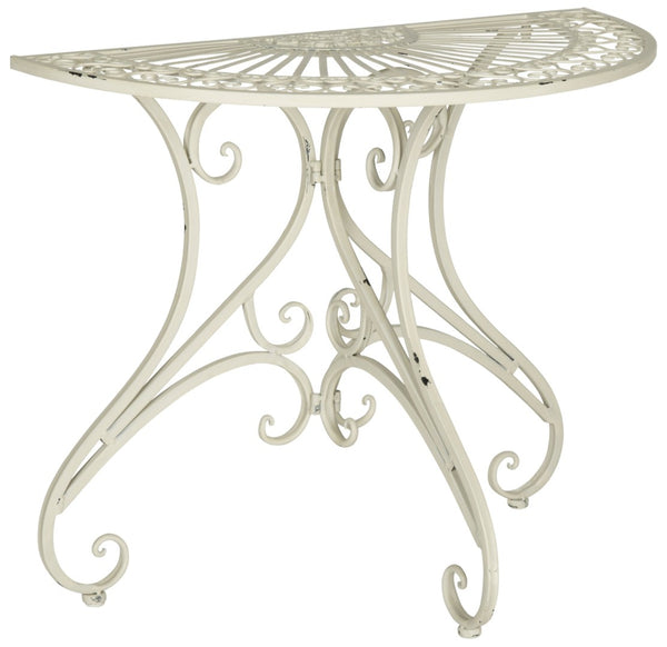 Safavieh ANNALISE Accent Table - Vintage-Inspired Iron Design with Baroque Flourishes for Outdoor Elegance Antique White PAT5008A