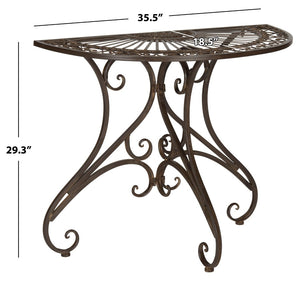 Safavieh ANNALISE Accent Table - Vintage-Inspired Iron Design with Baroque Flourishes for Outdoor Elegance Rustic Brown PAT5008B