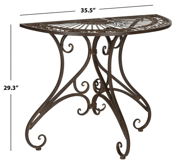 Safavieh ANNALISE Accent Table - Vintage-Inspired Iron Design with Baroque Flourishes for Outdoor Elegance Rustic Brown PAT5008B