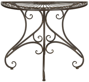Safavieh ANNALISE Accent Table - Vintage-Inspired Iron Design with Baroque Flourishes for Outdoor Elegance Rustic Brown PAT5008B