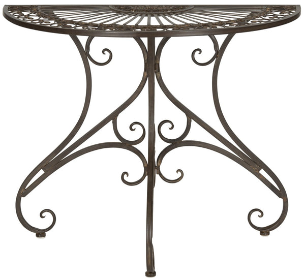 Safavieh ANNALISE Accent Table - Vintage-Inspired Iron Design with Baroque Flourishes for Outdoor Elegance Rustic Brown PAT5008B