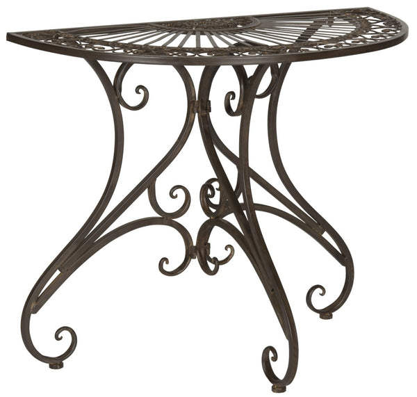 Safavieh ANNALISE Accent Table - Vintage-Inspired Iron Design with Baroque Flourishes for Outdoor Elegance Rustic Brown PAT5008B