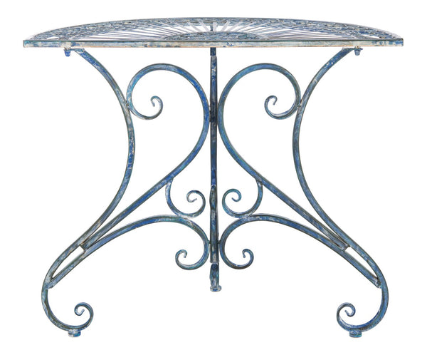 Safavieh ANNALISE Accent Table - Vintage-Inspired Iron Design with Baroque Flourishes for Outdoor Elegance Mossy Blue / - PAT5008C