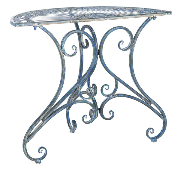 Safavieh ANNALISE Accent Table - Vintage-Inspired Iron Design with Baroque Flourishes for Outdoor Elegance Mossy Blue / - PAT5008C