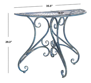 Safavieh ANNALISE Accent Table - Vintage-Inspired Iron Design with Baroque Flourishes for Outdoor Elegance Mossy Blue / - PAT5008C