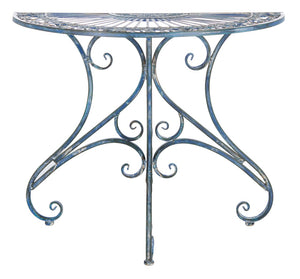 Safavieh ANNALISE Accent Table - Vintage-Inspired Iron Design with Baroque Flourishes for Outdoor Elegance Mossy Blue / - PAT5008C
