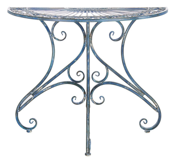 Safavieh ANNALISE Accent Table - Vintage-Inspired Iron Design with Baroque Flourishes for Outdoor Elegance Mossy Blue / - PAT5008C