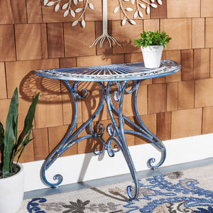 Safavieh ANNALISE Accent Table - Vintage-Inspired Iron Design with Baroque Flourishes for Outdoor Elegance Mossy Blue / - PAT5008C