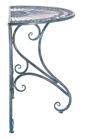 Safavieh ANNALISE Accent Table - Vintage-Inspired Iron Design with Baroque Flourishes for Outdoor Elegance Mossy Blue / - PAT5008C