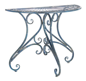 Safavieh ANNALISE Accent Table - Vintage-Inspired Iron Design with Baroque Flourishes for Outdoor Elegance Mossy Blue / - PAT5008C