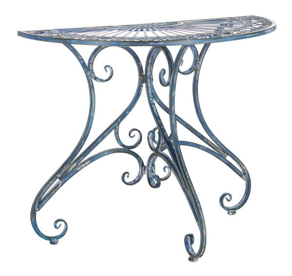 Safavieh ANNALISE Accent Table - Vintage-Inspired Iron Design with Baroque Flourishes for Outdoor Elegance Mossy Blue / - PAT5008C