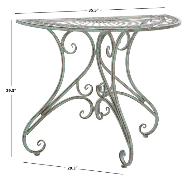 Safavieh ANNALISE Accent Table - Vintage-Inspired Iron Design with Baroque Flourishes for Outdoor Elegance Antique Dark Green / - PAT5008D