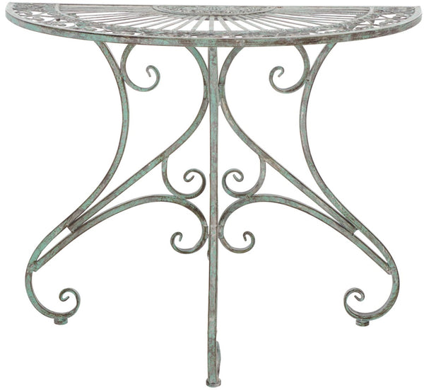 Safavieh ANNALISE Accent Table - Vintage-Inspired Iron Design with Baroque Flourishes for Outdoor Elegance Antique Dark Green / - PAT5008D