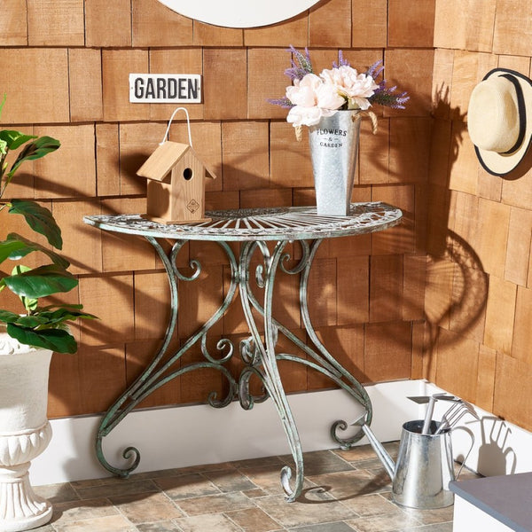 Safavieh ANNALISE Accent Table - Vintage-Inspired Iron Design with Baroque Flourishes for Outdoor Elegance Antique Dark Green / - PAT5008D