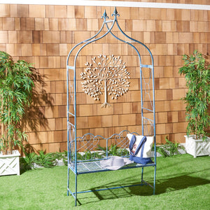 Safavieh ELOISE Arbor Loveseat - Elegant Victorian Design for Outdoor Spaces, Perfect Garden Arch and Bench Mossy Blue / - PAT5010C
