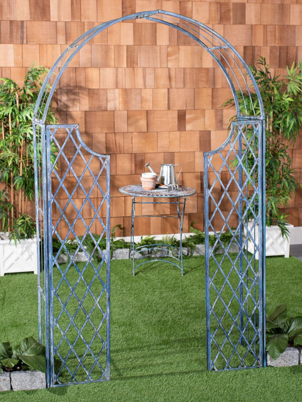 Safavieh JAIDA Arbor - Timeless Iron Garden Structure for Climbing Plants and Elegant Outdoor Entryways Mossy Blue / - PAT5011C