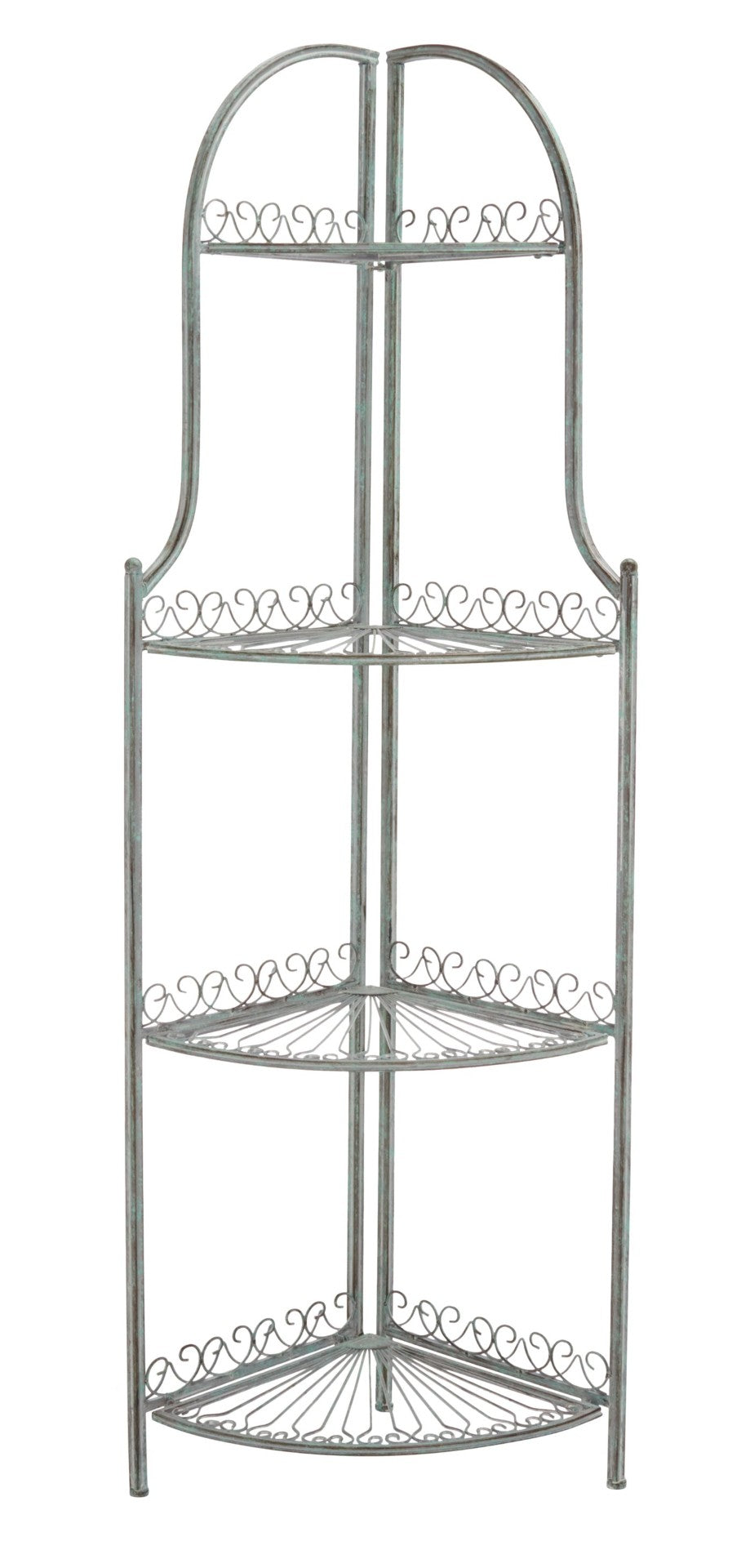 Safavieh ABARRANE 4-Tier Wrought Iron Corner Shelf - Vintage French Design for Outdoor Plant Display & Storage Antique Dark Green / - PAT5013D