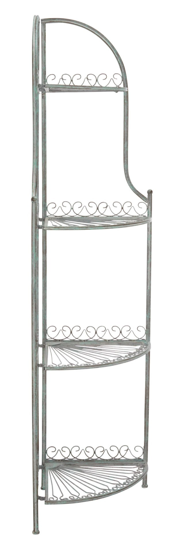 Safavieh ABARRANE 4-Tier Wrought Iron Corner Shelf - Vintage French Design for Outdoor Plant Display & Storage Antique Dark Green / - PAT5013D