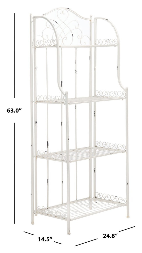 Safavieh Amaris Wrought Iron  4 Tier Outdoor Bakers Rack Antique White PAT5014B
