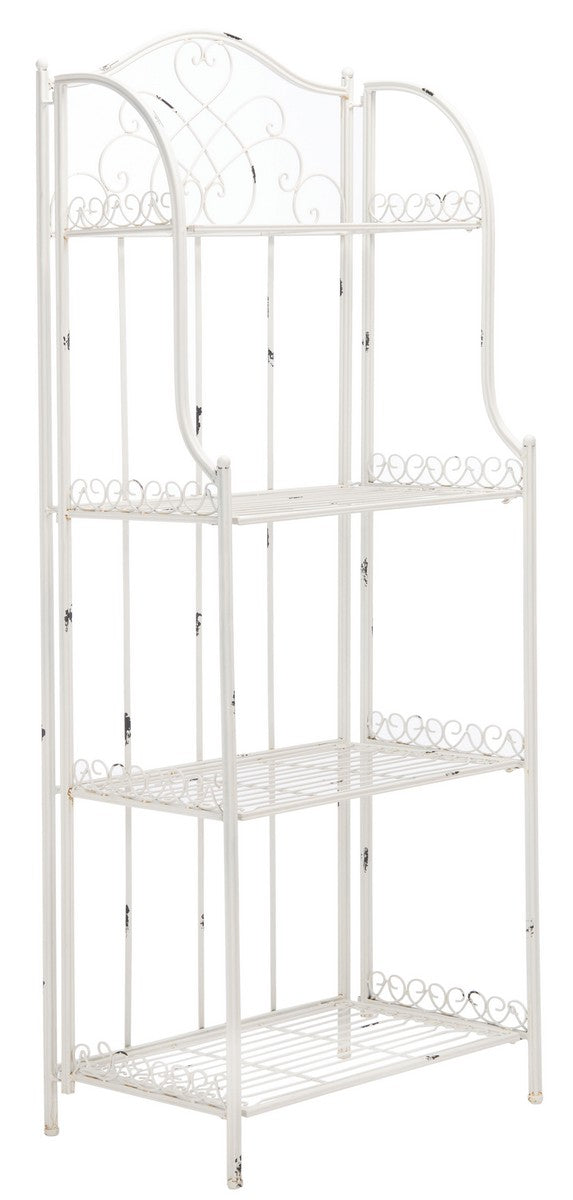 Safavieh Amaris Wrought Iron  4 Tier Outdoor Bakers Rack Antique White PAT5014B