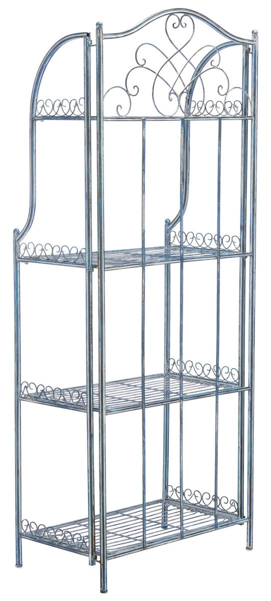 Safavieh Amaris Wrought Iron  4 Tier Outdoor Bakers Rack Antique Blue PAT5014C