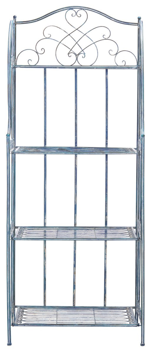 Safavieh Amaris Wrought Iron  4 Tier Outdoor Bakers Rack Antique Blue PAT5014C