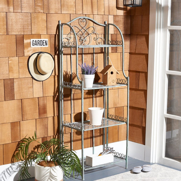 Safavieh AMARIS 4-Tier Shelf – Elegant Wrought Iron Display Stand for Outdoor Plants and Décor Essentials Antique Dark Green / - PAT5014D
