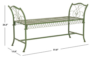 Safavieh ARONA Antique Green Metal Bench - Timeless New Orleans Charm for Your Outdoor Space, Durable & Stylish PAT5015A