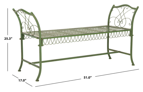 Safavieh ARONA Antique Green Metal Bench - Timeless New Orleans Charm for Your Outdoor Space, Durable & Stylish PAT5015A