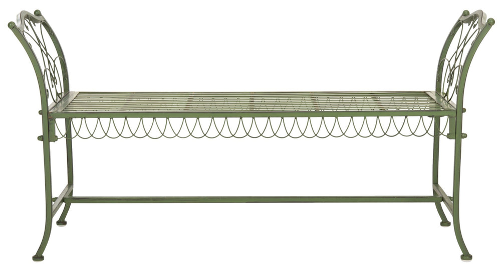 Safavieh ARONA Antique Green Metal Bench - Timeless New Orleans Charm for Your Outdoor Space, Durable & Stylish PAT5015A
