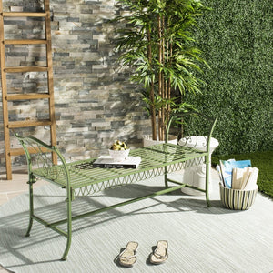 Safavieh ARONA Antique Green Metal Bench - Timeless New Orleans Charm for Your Outdoor Space, Durable & Stylish PAT5015A