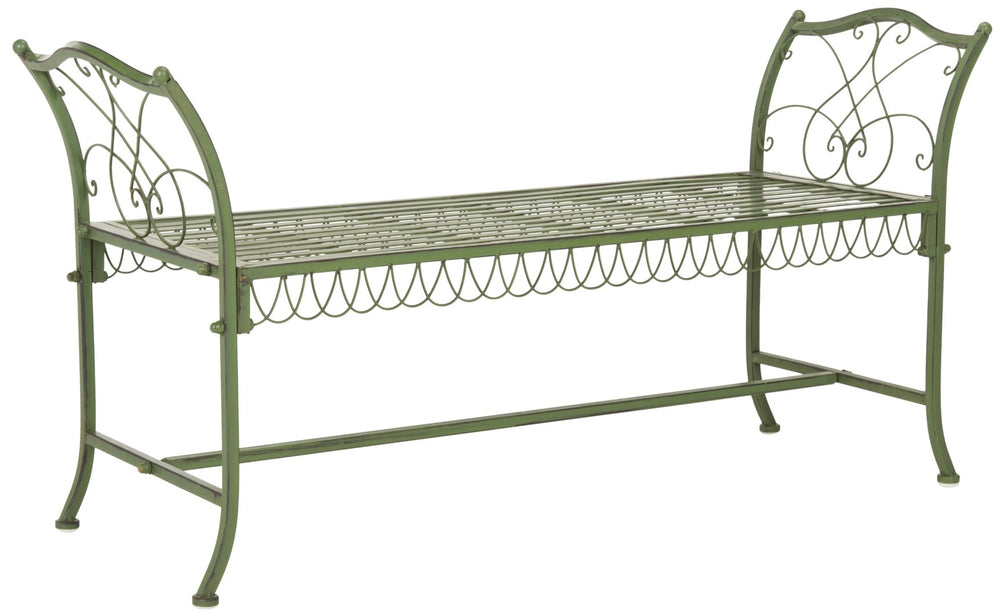 Safavieh ARONA Antique Green Metal Bench - Timeless New Orleans Charm for Your Outdoor Space, Durable & Stylish PAT5015A