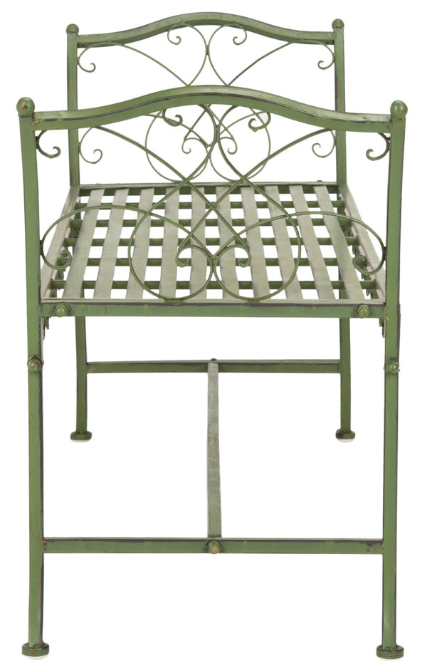 Safavieh ARONA Antique Green Metal Bench - Timeless New Orleans Charm for Your Outdoor Space, Durable & Stylish PAT5015A