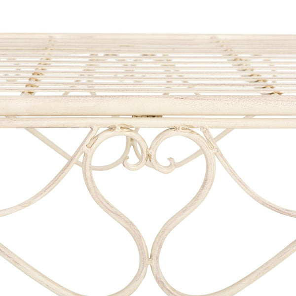 Safavieh ADINA Victorian-Inspired Metal Bench with Wrought-Iron Scrollwork for Elegant Outdoor Spaces Distressed White / - PAT5016A